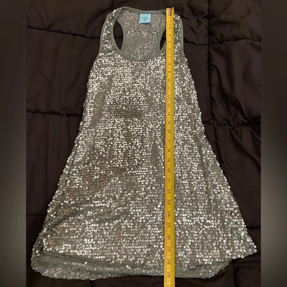 Shimmery Sequin Blue Green Mermaid Sleeveless Sheer Tank Top Tunic Mini Dress - Picture 3 of 6